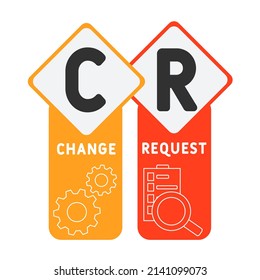 CR - Anforderungsakronym ändern. Hintergrund des Unternehmenskonzepts.  Vektorgrafik-Konzept mit Schlagwörtern und Symbolen. Buchstabengrafik mit Symbolen für Webbanner, Flyer, Landung