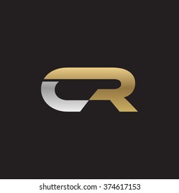 CR company linked letter logo golden silver black background