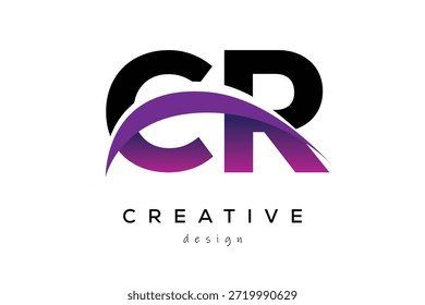 CR Criativo E Moderno Letra Logo Design com Criativo Roxo Onda Abstrato Último Logo Conceito.