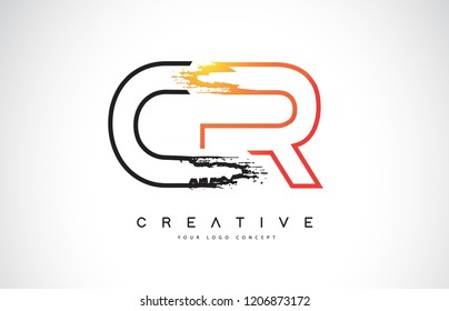 CR Creative Modern Logo Design Vetor with Orange and Black Colors. Monogram Stroke Letter Design.