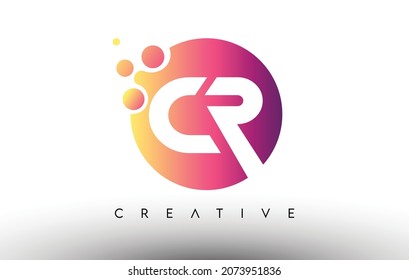 CR Dots Bubbles Letters in a Circle. CR Letter Design Logo with Purple Orange Colors Vector Illustration.