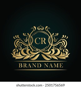 CR golden letter logo. CR logo initial Luxury ornament emblem. Golden template for cafe, bars, boutiques, invitations. Logo for business. Vintage elements. 