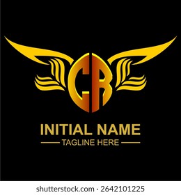 CR Golden Wing Emblem Logo with elegant gold wings, sleek and modern design. Ideal for branding, creative projects, luxury businesses, or artistic ventures.