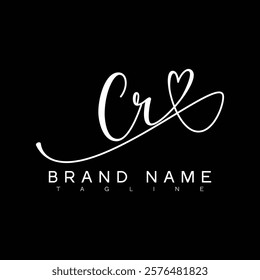 CR Handwritten initial letter with love . CR simple signature vector logo with Hart shape variation, beauty, photography letter logo design. C R