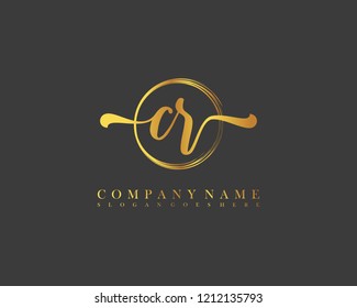 CR initial handwriting logo circle template vector