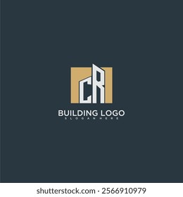 CR initial letter building logo for real estate with square design