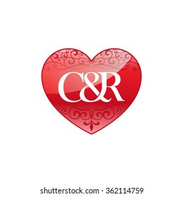 C&R initial letter couple logo with ornament heart shape
