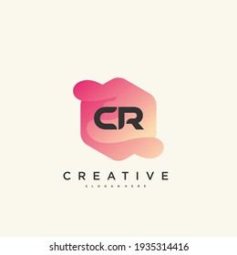 CR Initial Letter logo icon design template elements with wave colorful art.