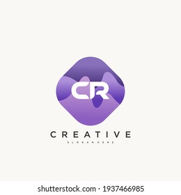 CR Initial Letter Logo Symbol Design Vorlagenelemente mit Welle bunt Kunst.