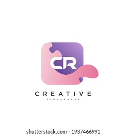 CR Initial Letter logo icon design template elements with wave colorful art.