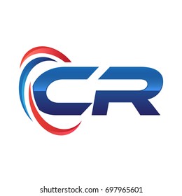 CR initial letter logo swoosh red blue
