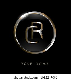 CR initial letters with circle elegant logo golden silver black background