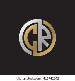 CR initial letters linked circle elegant logo golden silver black background