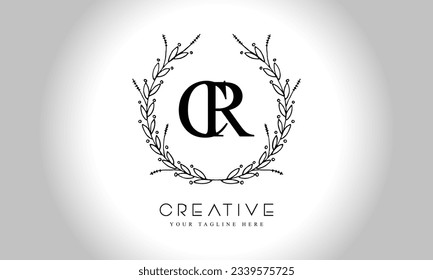 CR initial letters logo design template  with flower circle