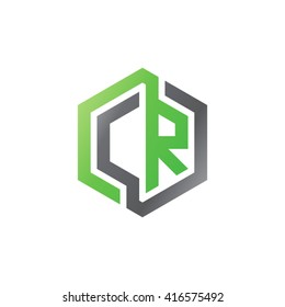 CR initial letters loop linked hexagon logo black gray green
