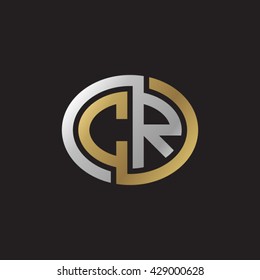 CR initial letters looping linked ellipse elegant logo golden silver black background