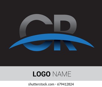 CR initial logo company name colored grey and blue swoosh design.