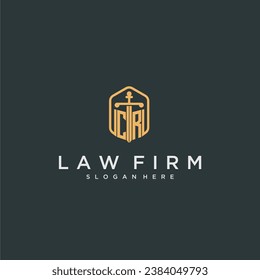 CR initial logo monogram with shield and sword style design for law firm