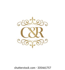 C&R Initial logo. Ornament ampersand monogram golden logo