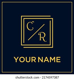 CR initial modern monogram wedding with creative rectangle line