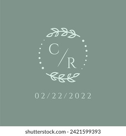 CR initial modern monogram wedding with creative circle line