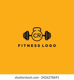 CR initial monogram for fitnes or gym logo with creative barbell design