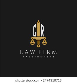 CR initial monogram for lawfirm logo with sword and scale