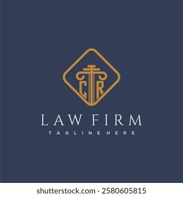 CR initial monogram logo for lawfirm with pillar in creative square design