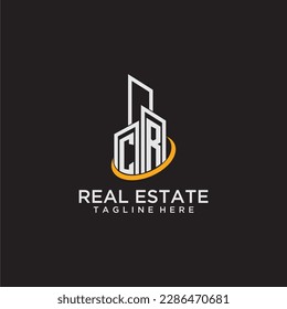 CR initial monogram logo for real estate with building style