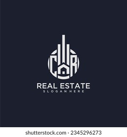 CR initial monogram logo for real estate with creative circle design vector