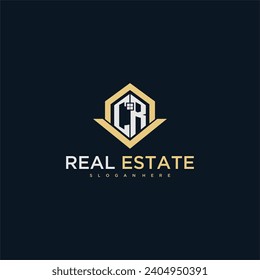 CR initial monogram logo for real estate with home shape creative design