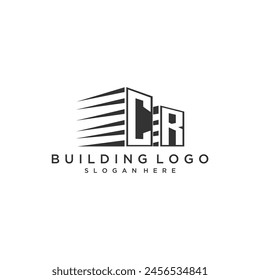 CR initial monogram logo for real estate with building style