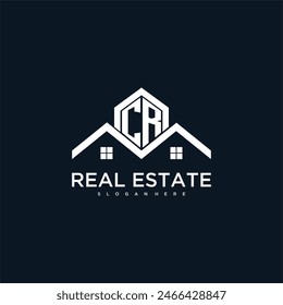 CR initial monogram logo for real estate with creative roof and home image design