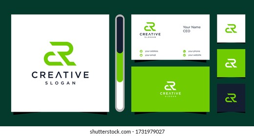 CR letter colorful logo, design template elements. logo design and business card set	