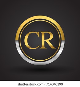 CR Letter logo in a circle, gold and silver colored. Vector design template elements for your business or company identity.