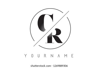 CR Letter Logo with Cutted and Intersected Design and Round Frame Vector Illustration