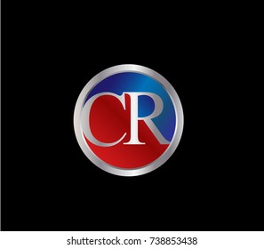 CR Letter logo Design in a circle. Blue Red and silver colored