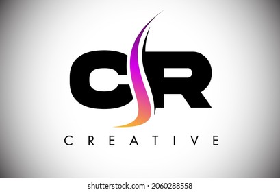 Diseño de logotipo carta CR con Shoosh creativo y ilustración vectorial de aspecto moderno. Logotipo de icono de carta CR con forma curvada en el medio