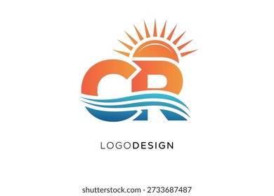 CR Letter Logo Monogram Sun Wave Diseño de marca moderno