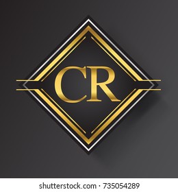 CR Letter logo in a square shape gold and silver colored geometric ornaments. Vector design template elements for your business or company identity.