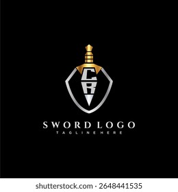 Monograma de luxo de carta CR para imagem estilo escudo e espada