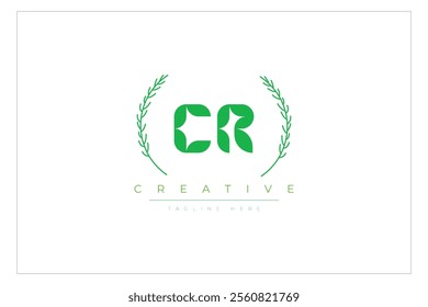 CR letters eco logo with leaf. Fresh nature and healthy leaf logo design.