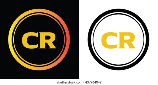 CR letters icon design template elements in abstract background logo, design identity in circle, alphabet letter