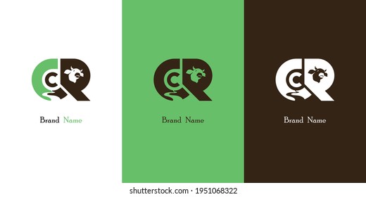 CR Logo for Cow or Ranch on River Simple Icon Brand Identity Concept Vector