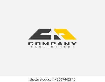 CR Logo, Creative modern trendy stylish shaped Black and yellow color, Initial Letter C and R with arrow negative space icon logo. Design Vector Icon illustration