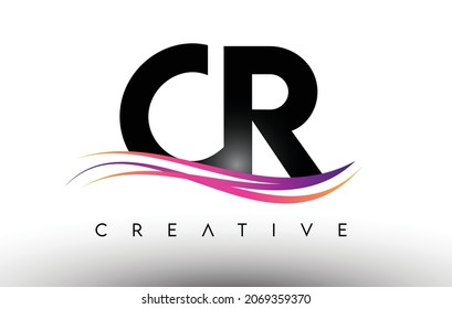 CR Logo Letter Design Icon. CR Letters with Colorful Creative Swoosh Lines Vector Illustration