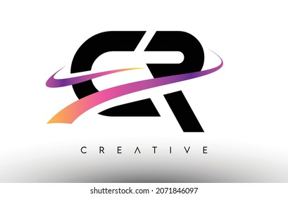 CR Logo Letter Design Icon. CR Letters with Colorful Creative Swoosh Lines Vector Illustration