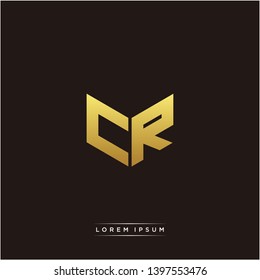 CR Logo Letter Initial Logo Designs Templete with Gold and Black Background
