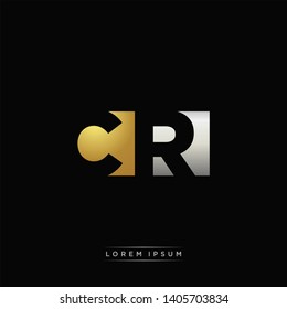 CR Logo Letter with Modern Negative space and Gold combination silver color