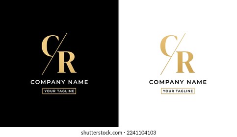 Letra del logotipo CR o logotipo de la letra CR vector sobre fondo blanco y negro. Logo de la carta CR con concepto de go. Elegante logo de carta CR de color dorado. Adecuado para logotipos de empresas con las iniciales C y R.